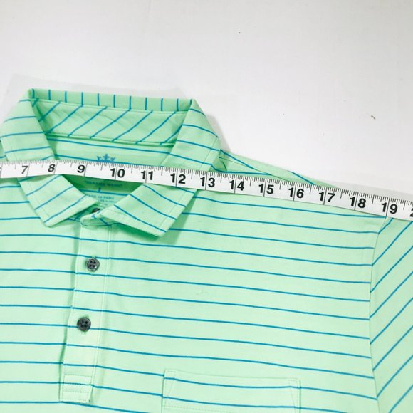 Peter Millar Seaside Wash Polo Shirt S/S Green Blue Striped Men's Size Large - Picture 10 of 11